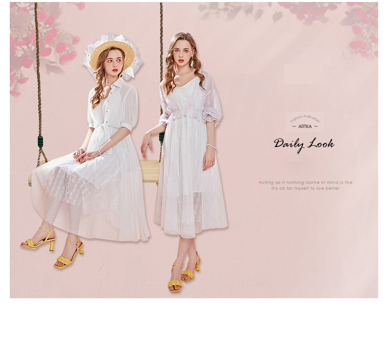 ARTKA 2021 Summer New Women Dress Elegant White Lace Chiffon Sleeveless Dresses Spaghetti Strap Maxi Gauze Dress LA22119X