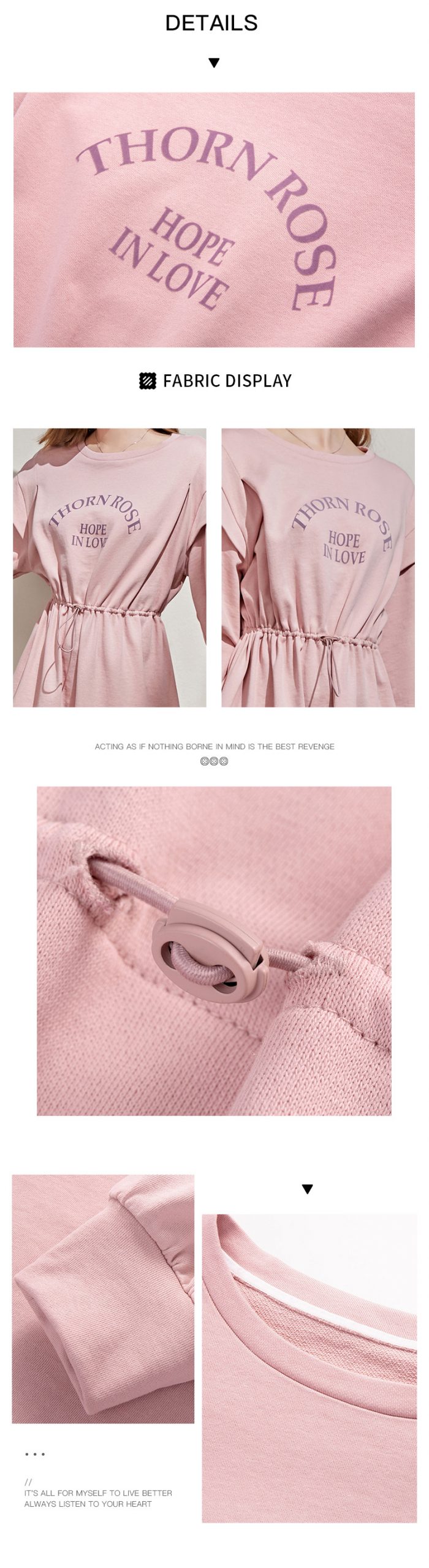ARTKA 2021 Spring New Women Dress Fashion Casual Letter Print Sweatshirt Dress O-Neck Loose Adjustable Waist Pink Dress ZA25215C