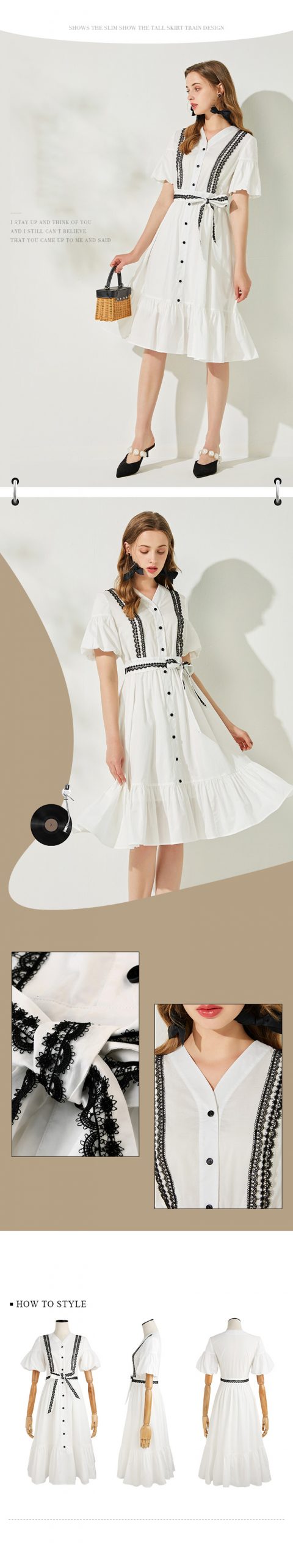 ARTKA 2021 Summer New 100% Cotton Elegant V-Neck Lantern Sleeve White Dresses Women Ruffle Midi Shirt Dress With Belt LA22518X