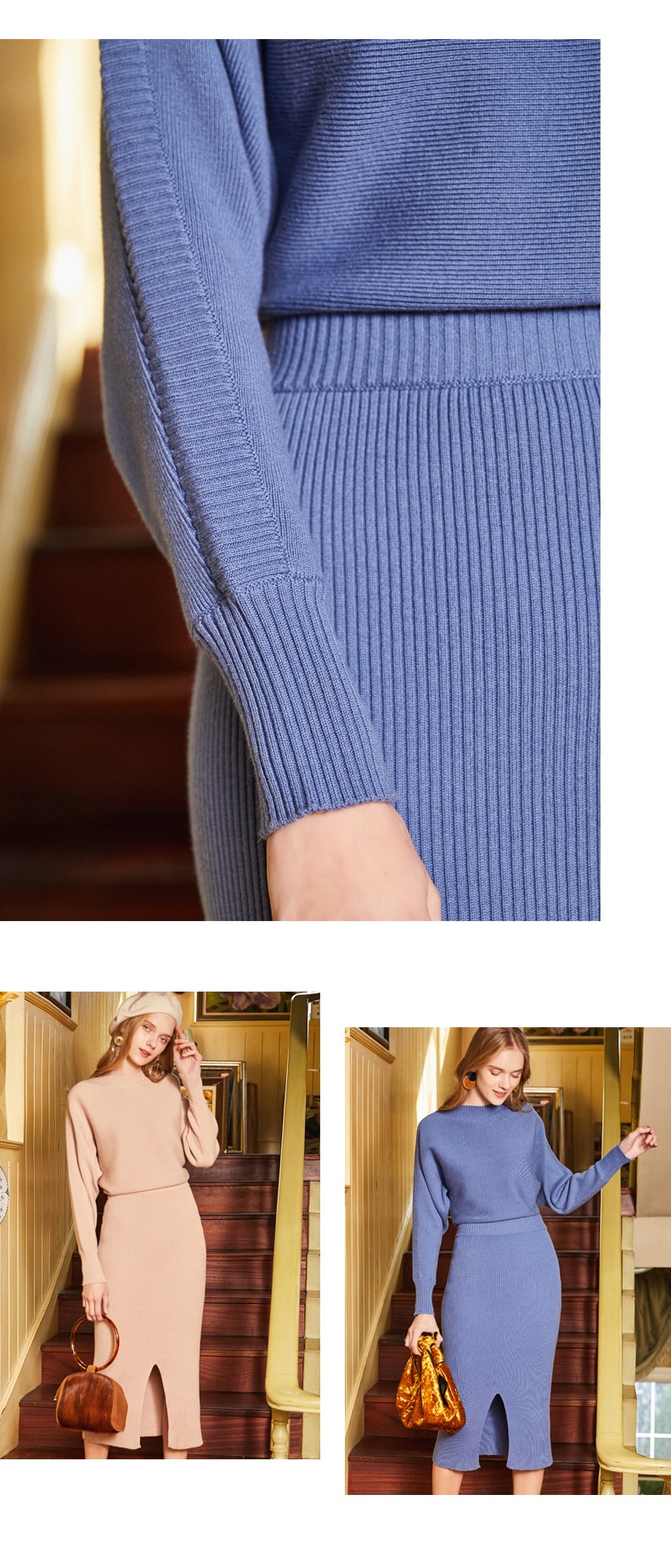 ARTKA Spring New Women's Solid Color Simple Split Sheath Knit Long Dress JL17045