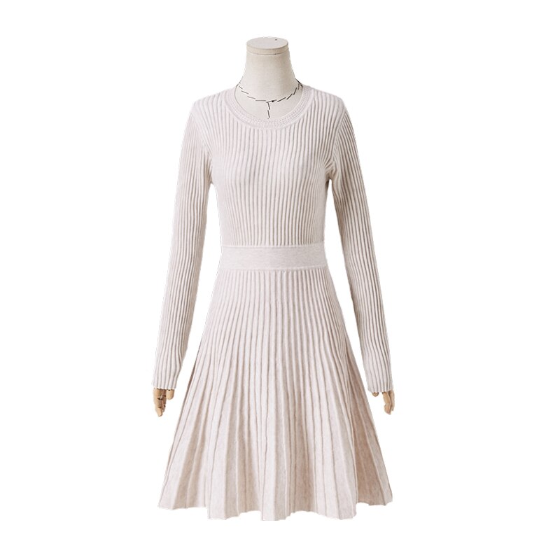 ARTKA 2020 Winter New Women Dress 3 Colors Elegant Wool Soft Slim Knitted Dresses Long Sleeve Sweater Pleated Dress LB20002D
