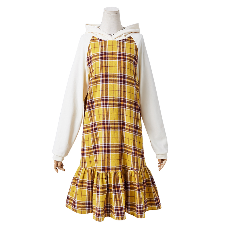 ARTKA 2019 Autumn Winter New Women Dress 100% Cotton Plaid Stitching Dress Casual Hoodies Dresses Long Sleeve Dress LA15096Q