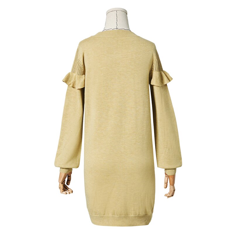 ARTKA 2019 Autumn Winter New Women Sweater Dresses Elegant Ruffled Knitted Wool Sweater Dress O-Neck Long Sweater Dress LB10098Q