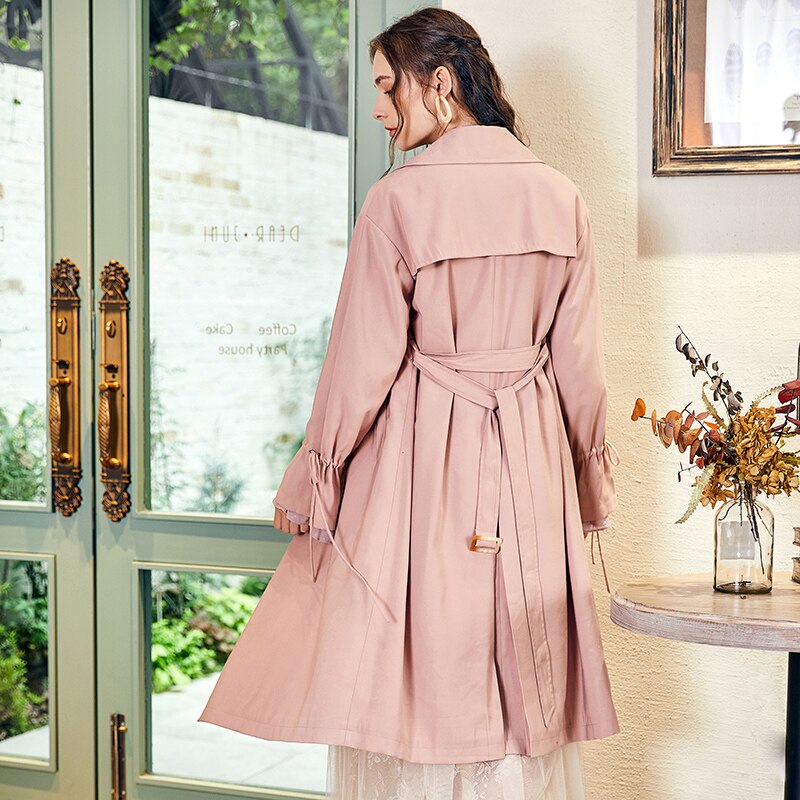 ARTKA 2019 Autumn New Women Coat Elegant Turn-down Collar Pink Windbreaker Casual Double Breasted Trench Coat With Belt FA15081Q