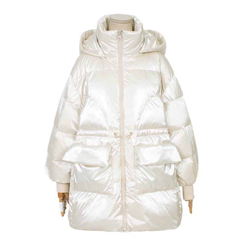 ARTKA 2020 Winter New Women Down Jacket Fashion 3 Colors Glossy Hooded Down Coat Casual Warm 90% White Duck Down Jacket ZK22003D