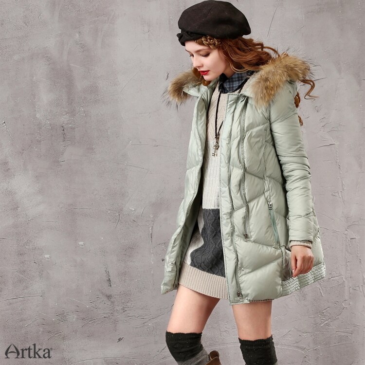 ARTKA Women Duck Down Coat Puffer Jacket 2018 Winter Parka With Fur Long Windbreaker Brand Raincoat Warm Outerwear Z910055D