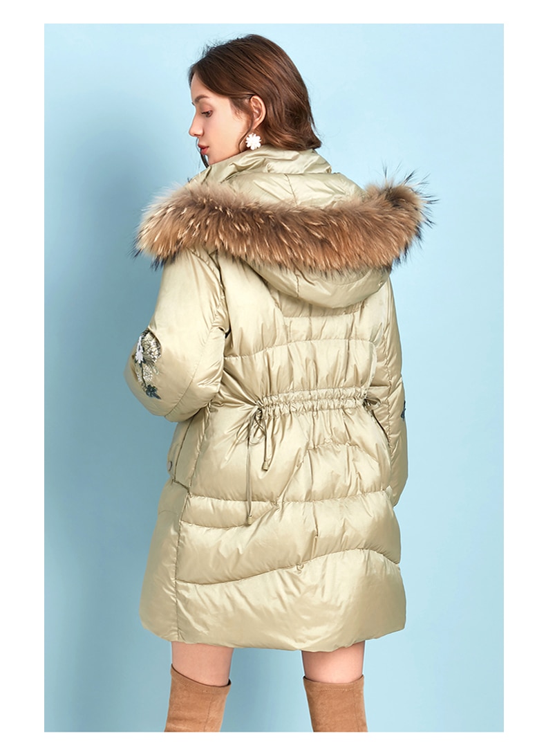 ARTKA 2020 Winter New Women Down Coats Elegant Embroidery 90% White Duck Down Coat Raccoon Fur Collar Hooded Long Parka ZK10294D