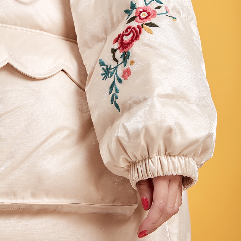 ARTKA 2019 Winter New Women Down Coat 90% White Duck Down Extremely Warm Outwear Flower Embroidery Long Down Coat YK15097D