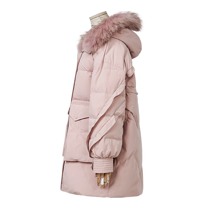 ARTKA 2020 Winter New Women Down Jacket Elegant Pink 90% White Duck Down Coat Hooded Raccoon Fur Collar Warm Parka DK20206D