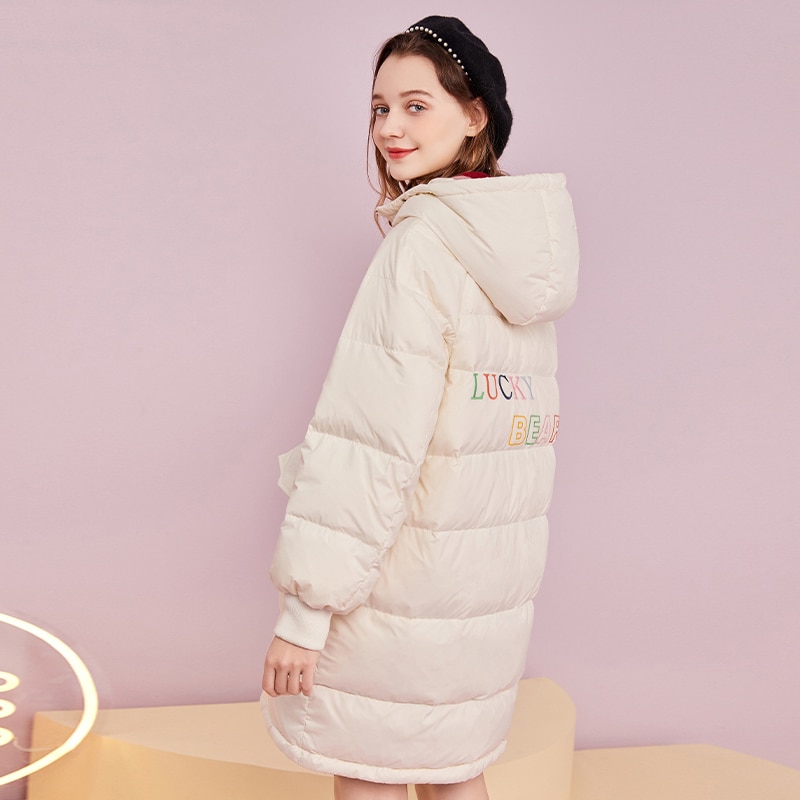 ARTKA 2020 Winter New Women Down Jacket Fashion Letter Embroidery 90% White Duck Down Coat Loose Hooded White Outerwear ZK25101D