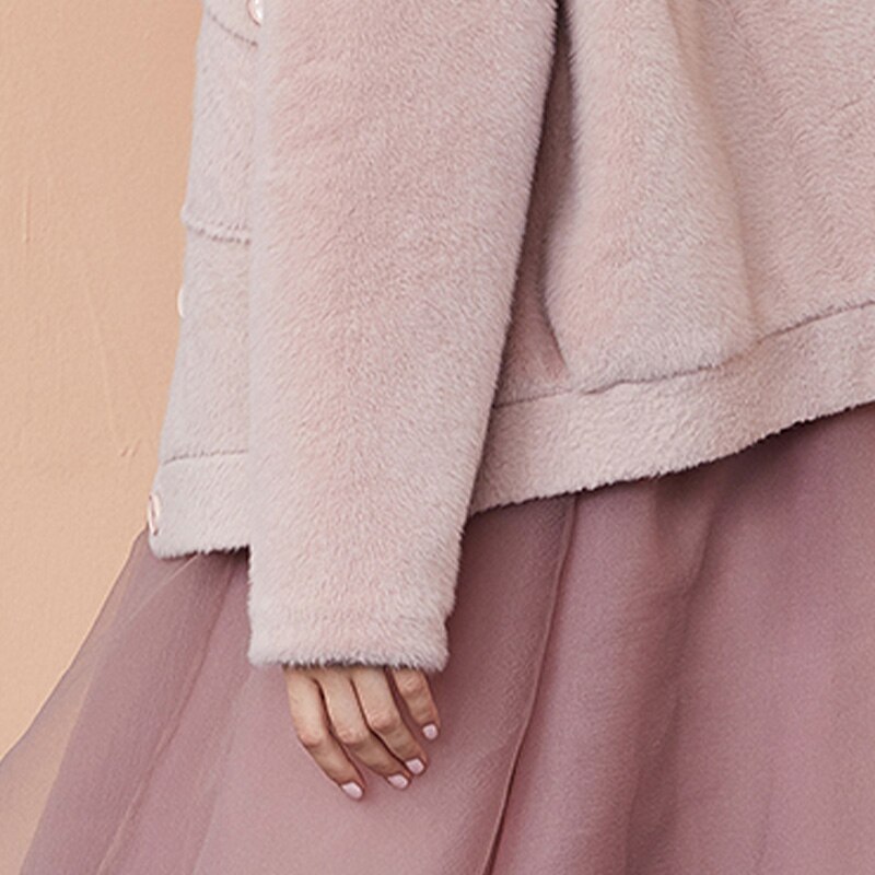 ARTKA 2020 Winter New Women Woolen Coat Elegant Pink Faux Fur Woolen Coat Long Sleeve Loose Warm Outerwear Women W120002Q
