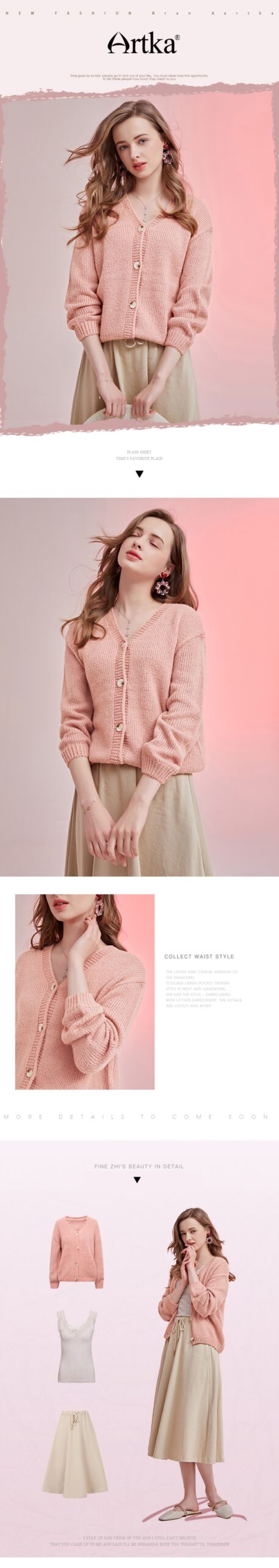 ARTKA 2021 Spring New Women Cardigan Elegant V-Neck Knitted Cardigan Sweaters Soft Loose Knitted Sweater Outerwear WB25110C