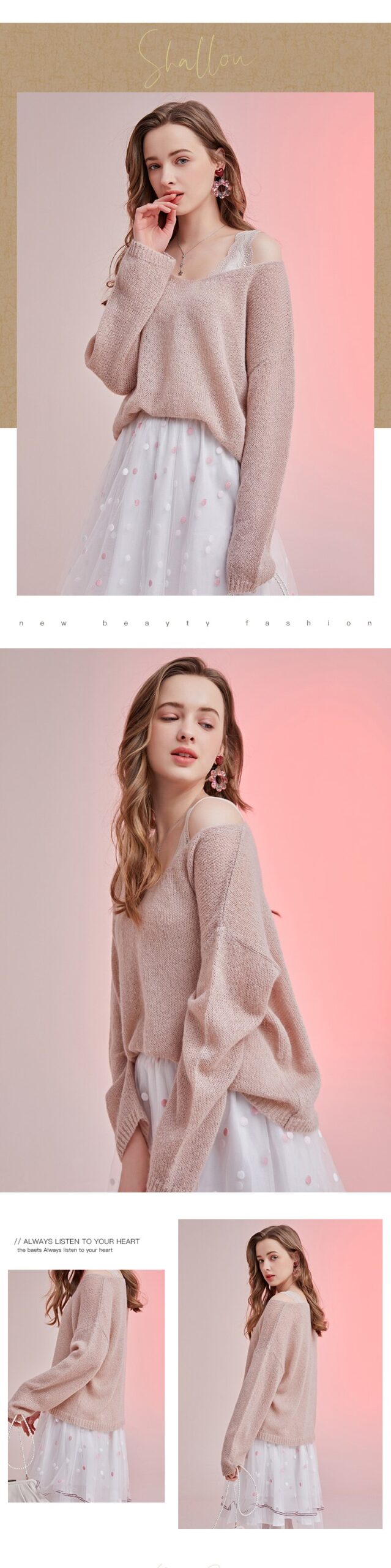 ARTKA 2021 Spring New Women Sweater Elegant V-Neck Pink Wool Knitwear Loose Soft Mohair Long Sleeve Knitted Sweaters YB25015C