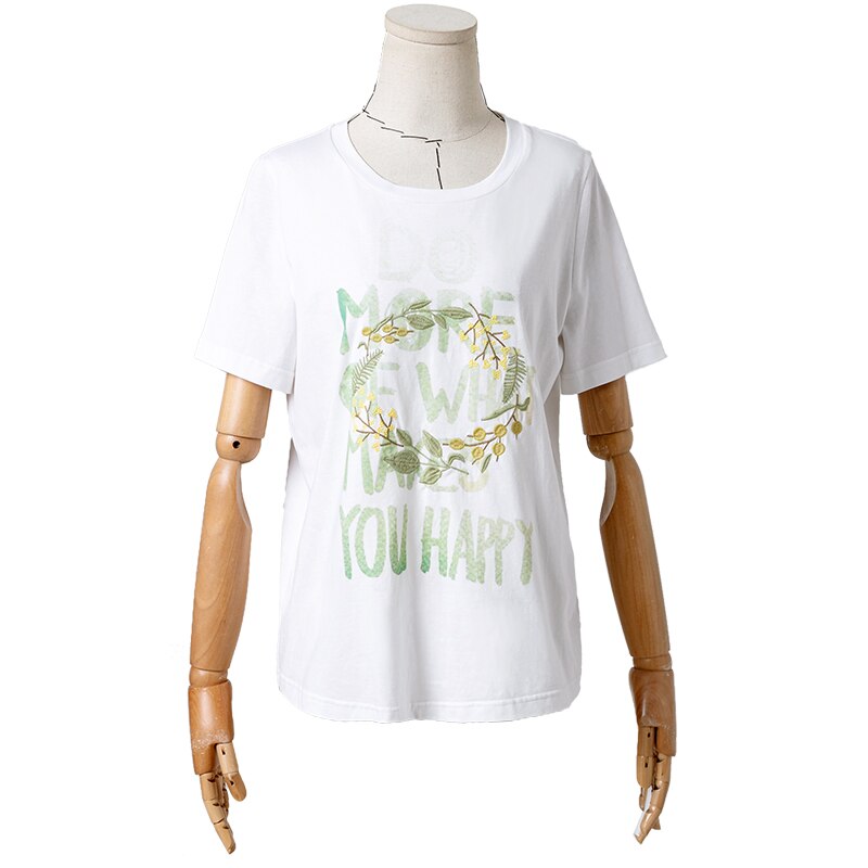 ARTKA 2020 Summer New Women T-shirt 3 Colors Elegant Embroidery O-Neck T-shirt Loose Short Sleeve White T-shirts Women TA20003X
